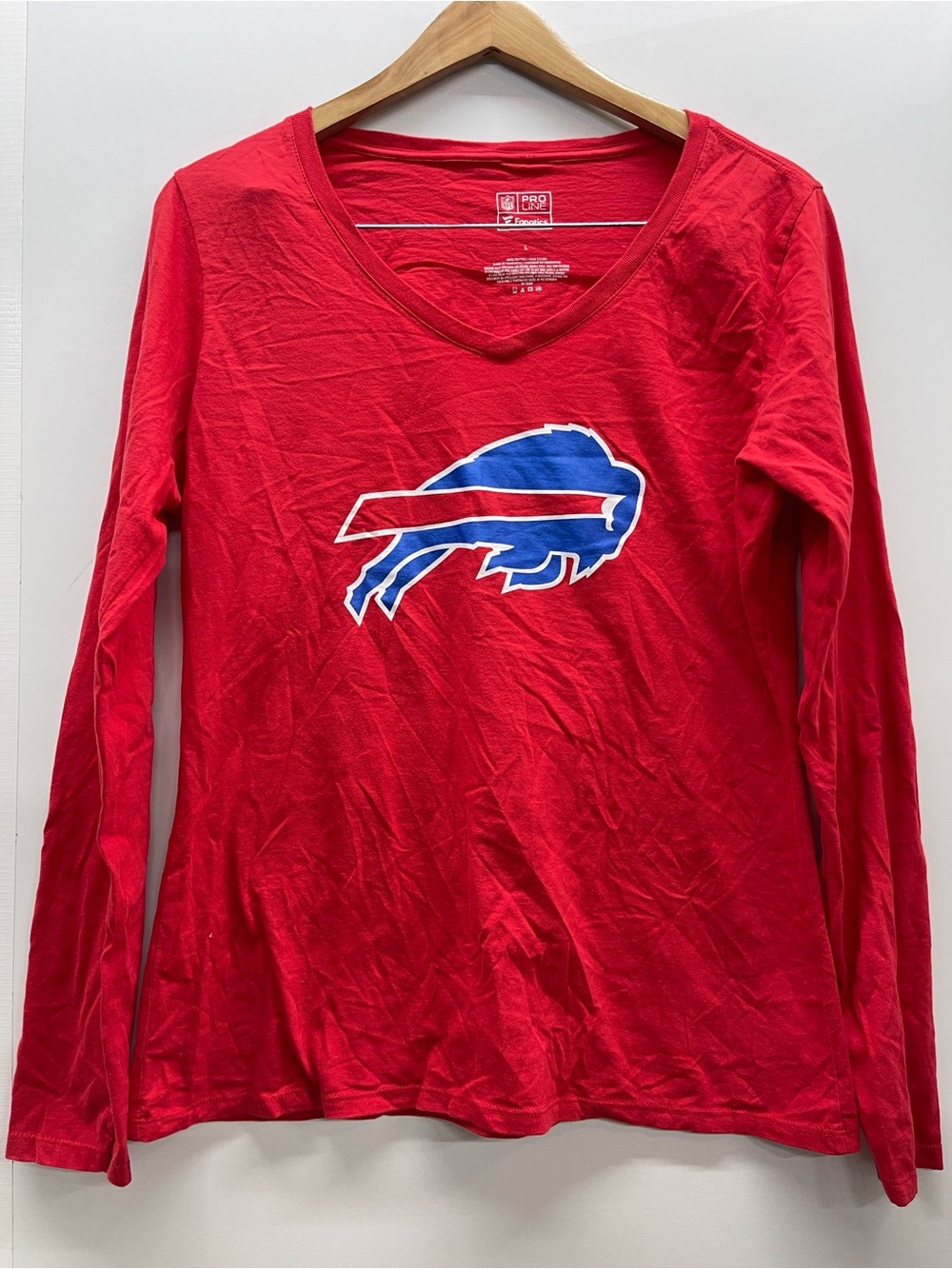 Fanatics Red Long Sleeve NFL Buffalo Bills Logo V-Neck Tee